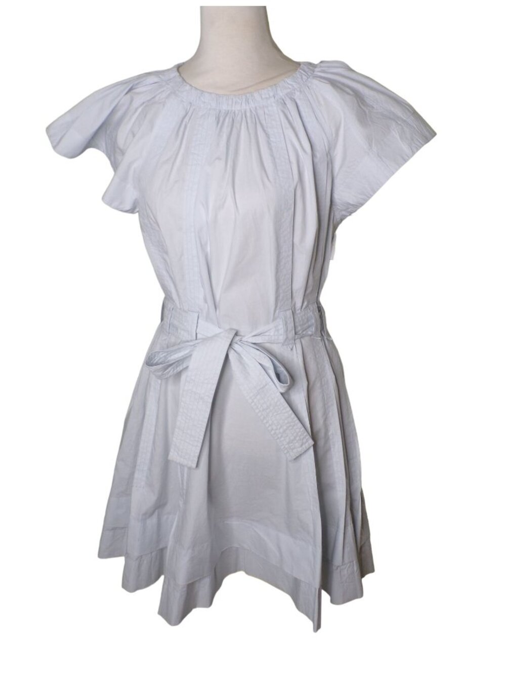 🆕ULLA JOHNSON Mae Mini Dress Sea Glass Blue Cotton Flutter Sleeve Belted 8 - Picture 7 of 12